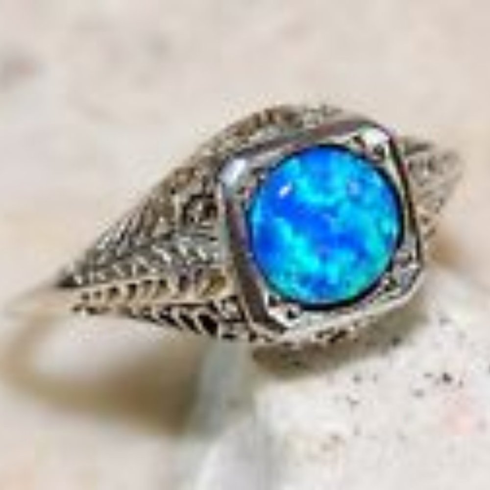 Art Deco Australian Fire Opal Silver Ring